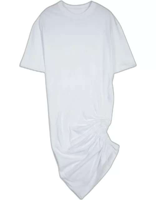 Laneus Jersey Dress Woman White cotton short dress with asymmetric drapery - Jersey Dres