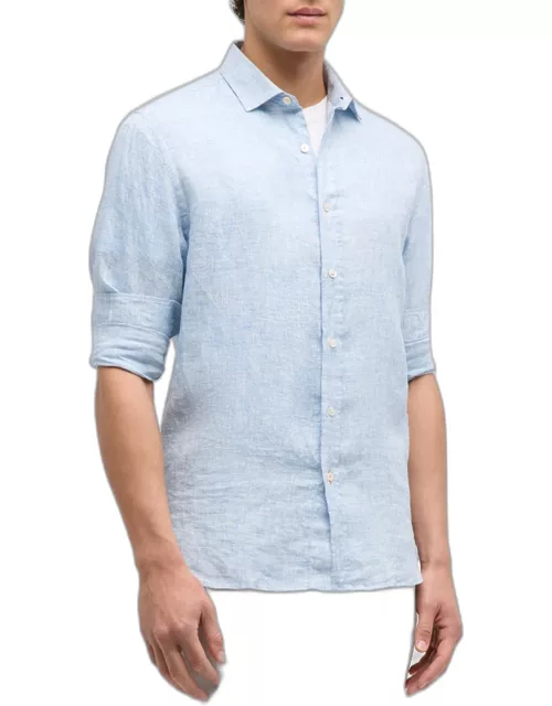 Men's Amalfi End-on-End Button-Front Linen Shirt