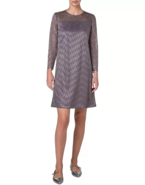 Dot Embroidered Long-Sleeve Mini Dres