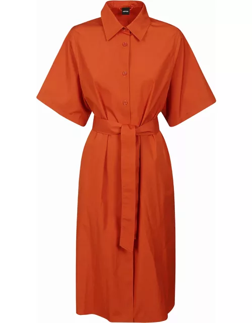 Aspesi Orange Poplin Midi Shirt Dres