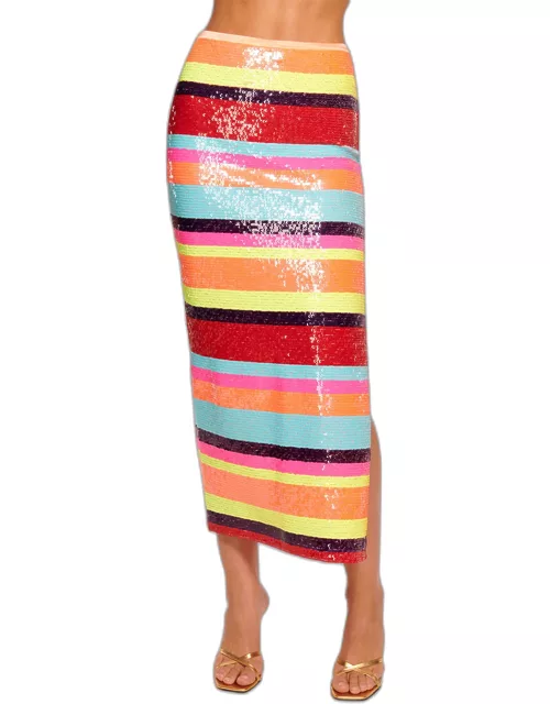 Myrtie Sequined Striped Midi Skirt