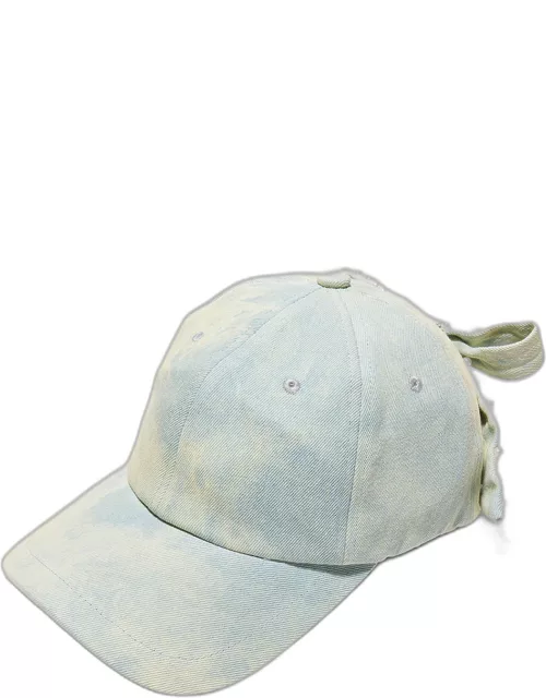 Acid Wash Denim Baseball Hat With Pearly Bow