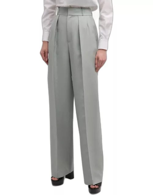 High-Rise Double-Pleated Wide-Leg Crepe Pant
