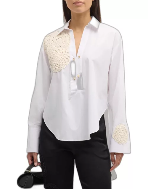 Myles Crochet-Knit Poplin Collared shirt