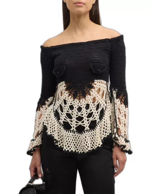 Machi Crochet Knit Off-The-Shoulder Top