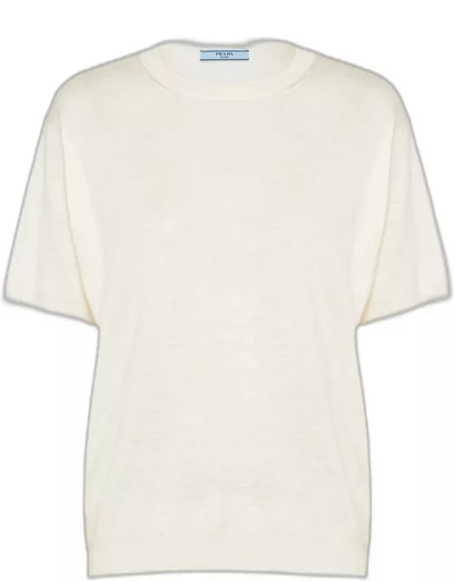 Intarsia Logo Silk Linen Knit Shirt