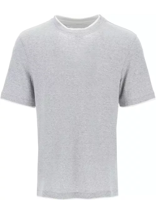 BRUNELLO CUCINELLI overlapped-effect t-shirt in linen and cotton