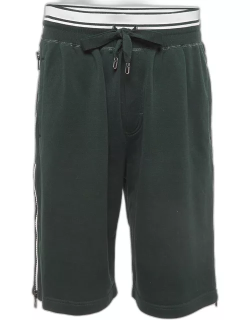 Dolce & Gabbana Dark Green Cotton Blend Knit Drawstring Shorts