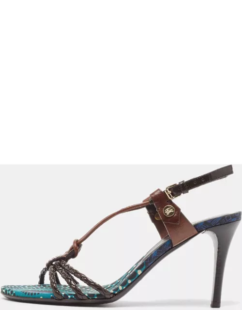 Burberry Brown Braided Leather Slingback Sandal
