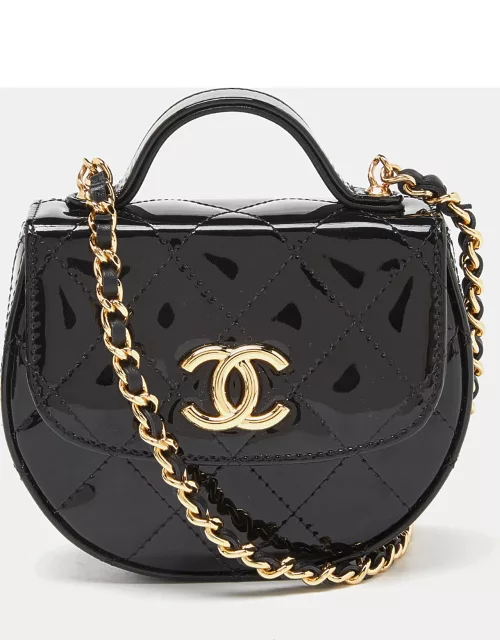 Chanel Black Quilted Patent Leather Mini Top Handle Flap Crossbody Bag