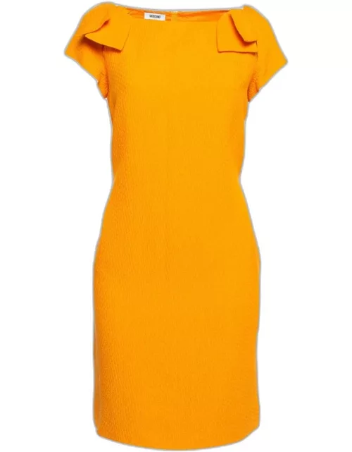 Moschino Orange Textured Cotton Blend Tulip Petal Sheath Dress