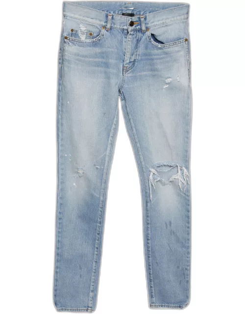 Saint Laurent Paris Blue Denim Distressed Skinny Jeans S/Waist 31"