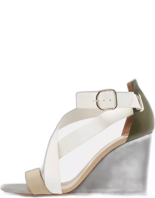 Hermes Tricolor Leather Ankle Wrap Wedge Sandal