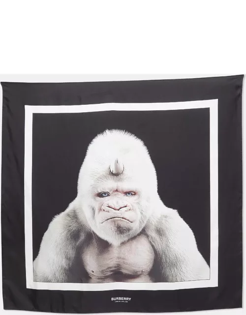 Burberry Black Gorilla Print Silk Square Scarf