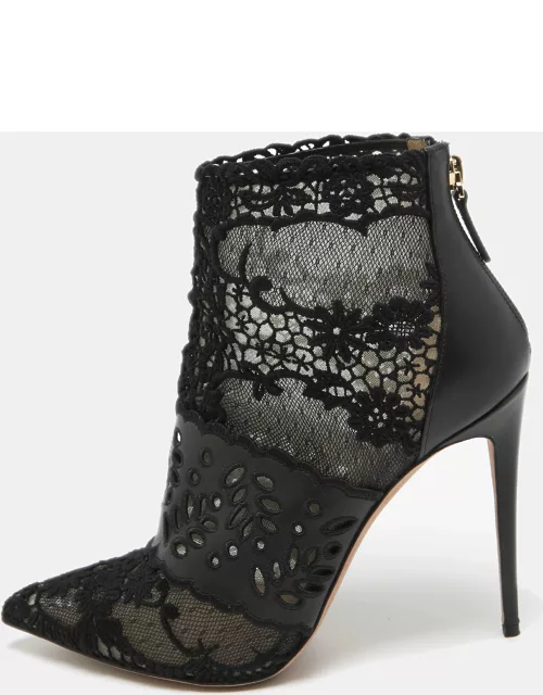 Valentino Black Leather and Lace Fusion Ankle Bootie