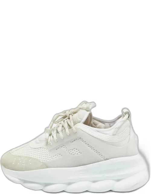 Versace White Suede and Leather Chain Reaction Sneaker