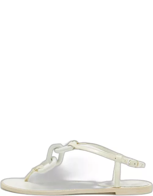 Burberry Patent Leather White Thong Slingback Sandal