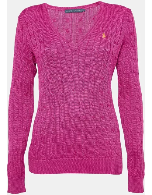 Ralph Lauren Pink Cotton Knit V-Neck Sweater