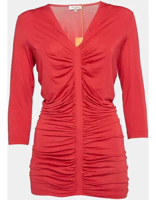 Etro Red Jersey Ruched Long Sleeve Top