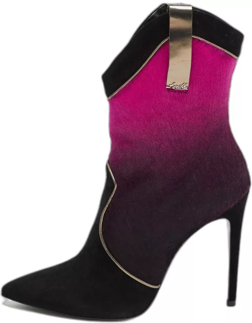Loriblu Purple/Black Ombre Calf Hair and Suede Pointed Toe Ankle Boot