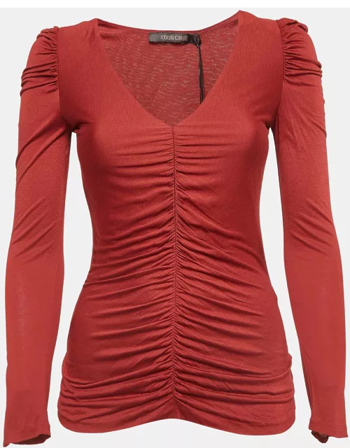 Roberto Cavalli Brown Jersey Ruched Long Sleeve Top