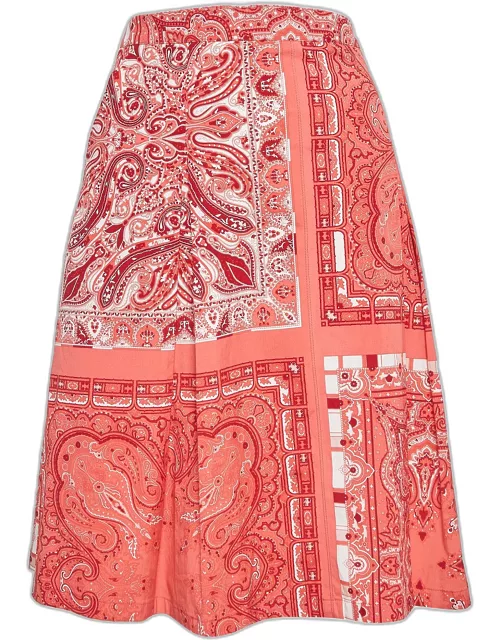 Etro Pink Paisley Print Pleated Cotton Short Skirt