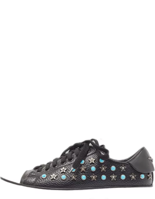 Valentino Black Leather Star Studded Low Top Sneaker