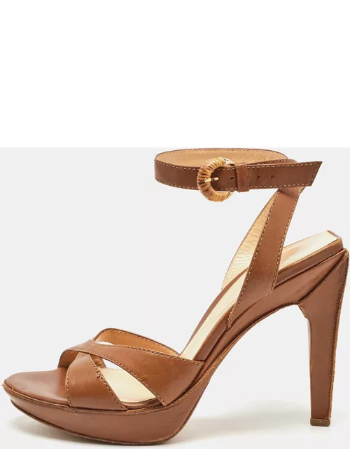 Sergio Rossi Brown Leather Ankle Strap Sandal
