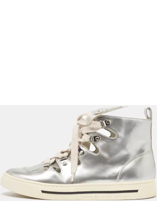 Marc by Marc Jacobs Silver Leather Cutout High Top Sneaker