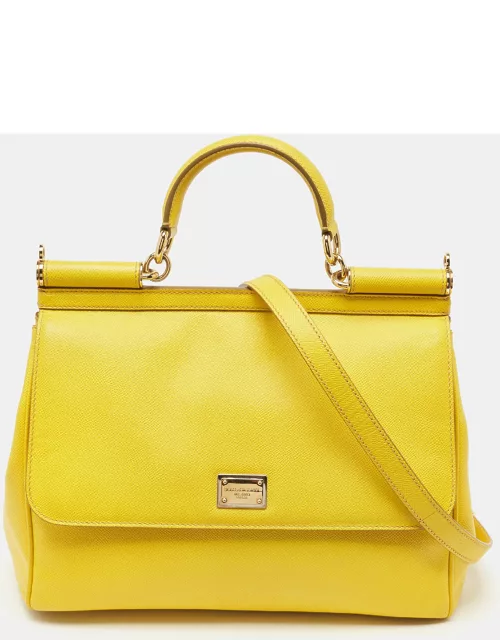Dolce & Gabbana Yellow Leather Large Miss Sicily Top Handle Bag