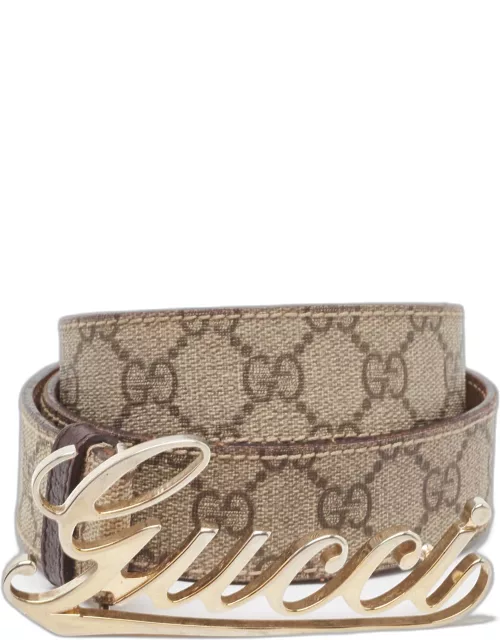 Gucci Beige GG Supreme Canvas and Leather Logo Belt 90C