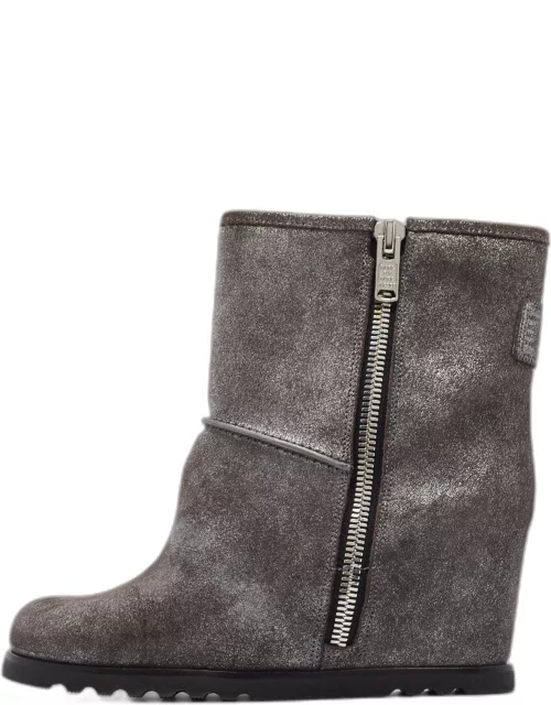Marc by Marc Jacobs Grey Textured Suede Wedge Ankle Boot