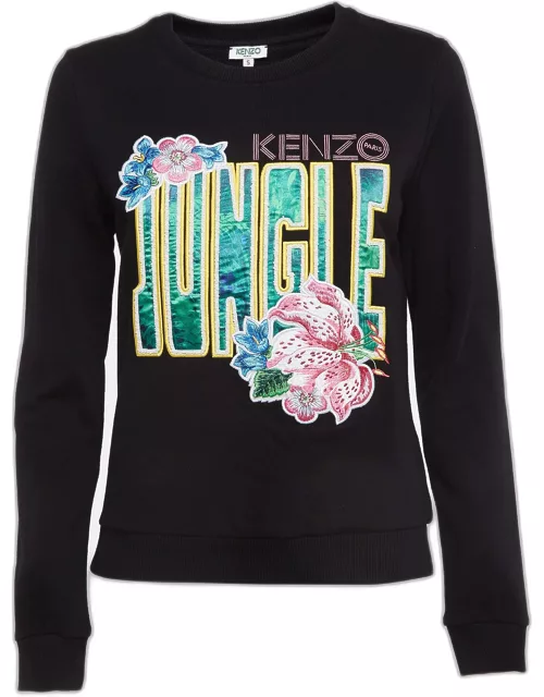 Kenzo Black Jungle Embroidered Cotton Knit Sweatshirt