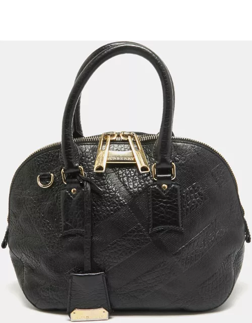 Burberry Black Heritage Check Embossed Leather Small Orchard Bowler Bag