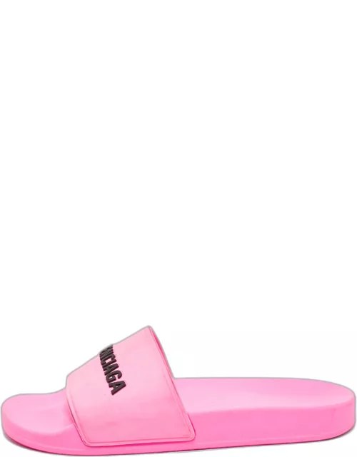Balenciaga Pink Rubber Open Toe Flats Slide