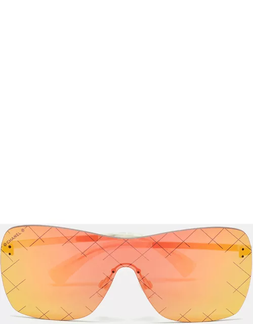 Chanel Silver/Red Mirrored 4215 Runway Shield Sunglasse