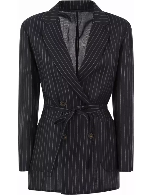 Brunello Cucinelli Sparkling Stripe Cotton Gauze Jacket