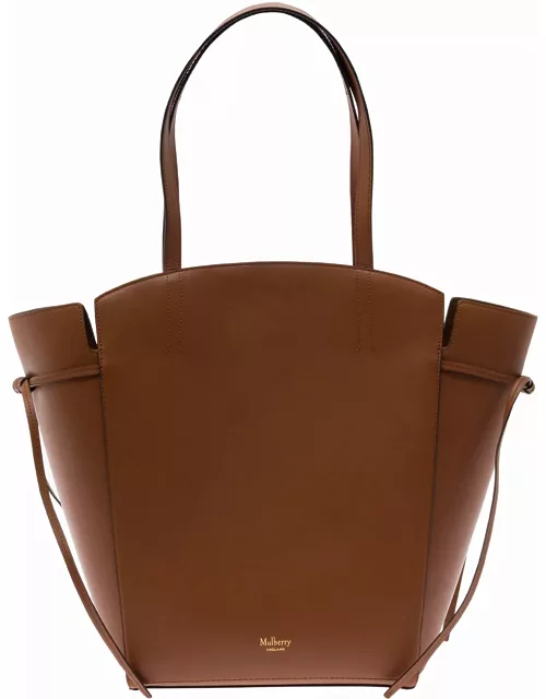 Mulberry clovelly Brown Shoulder Bag With Laminated Logo In Smooth Leather Woman