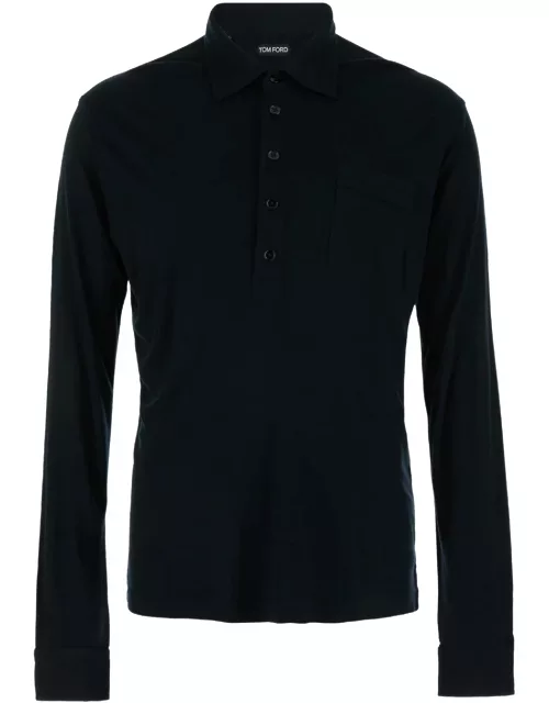 Tom Ford Black Polo Shirt In Cotton Blend Man