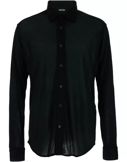 Tom Ford Black Satin Shirt In Silk Man