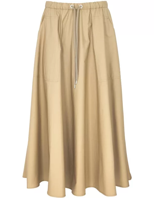 Moncler Flared Cotton-poplin Midi Skirt - Camel - 42 (UK10 / S)