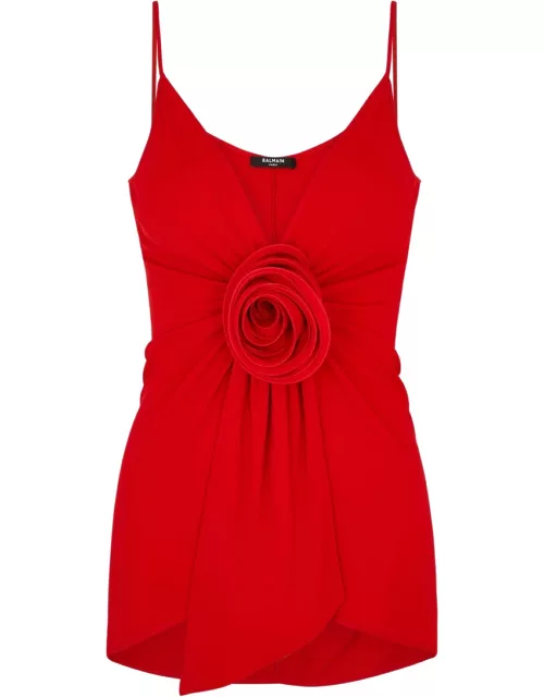 Balmain Floral-appliquéd Jersey top - Red - 38 (UK10 / S)