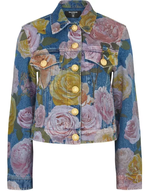 Balmain Floral-print Denim Jacket - Blue - 38 (UK10 / S)