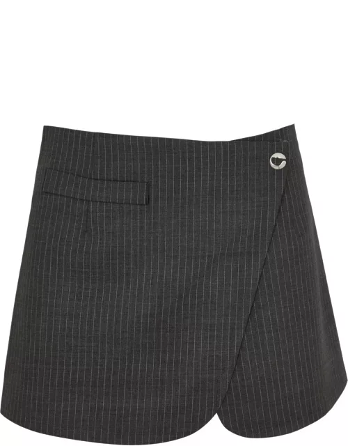 Coperni Pinstriped Stretch-wool Mini Wrap Skirt - Grey - 40 (UK12 / M)