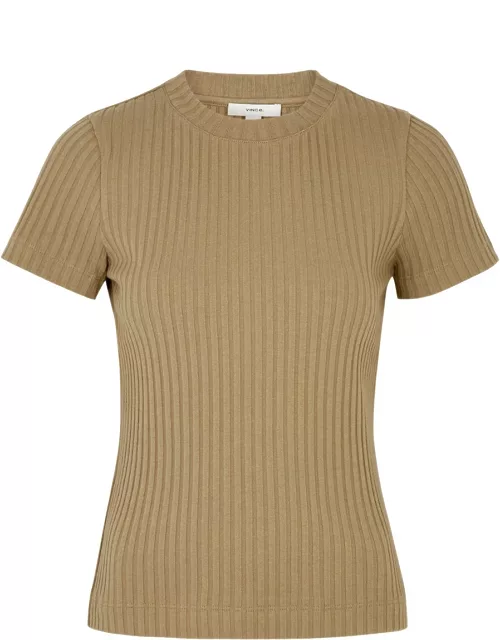 Vince Ribbed Cotton-blend T-shirt - Tan - L (UK14 / L)