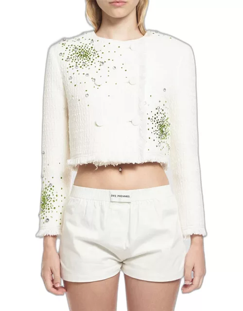 Embroidered Boucle Cropped Jacket