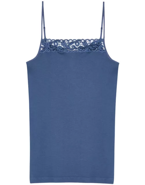 Hanro Moments Lace-trimmed Cotton Camisole top - Navy