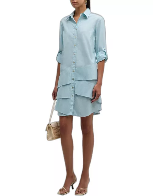 Jenna Ruffle Cotton-Linen Midi Shirtdres