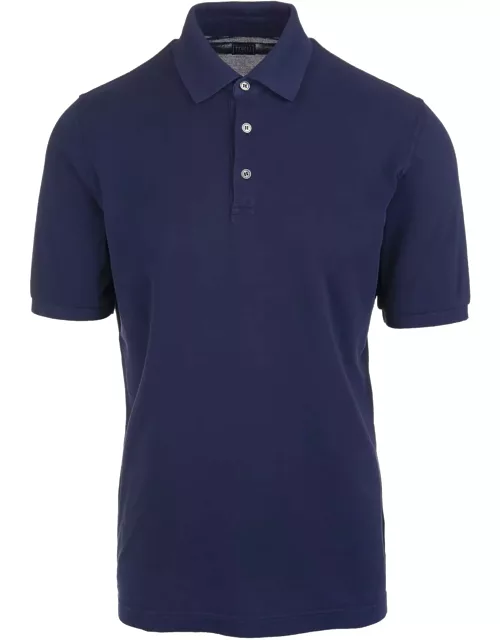 Fedeli Dark Blue Polo Shirt In Light Piqué Cotton