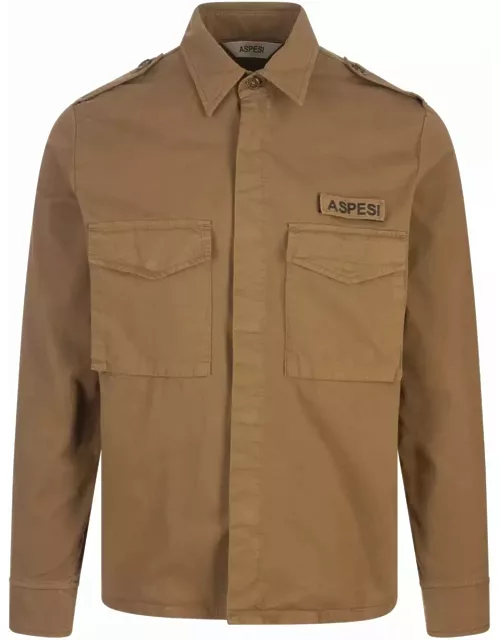 Aspesi Light Brown Cotton Gabardine Military Shirt